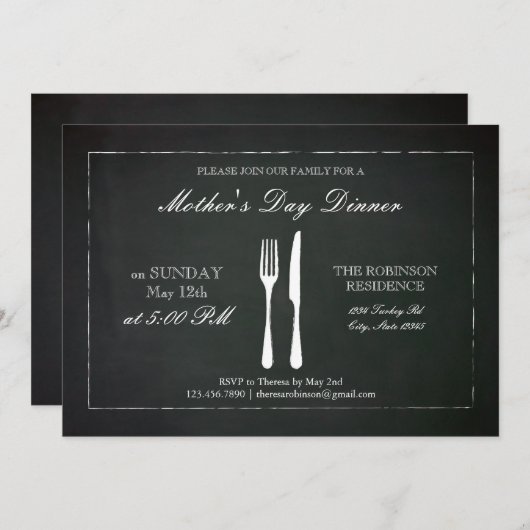ヴィンテージチャルクボードマザーズデイ招待状 招待状 (正面/裏面)