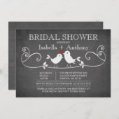 ヴィンテージチャルクボードラブバードブライダルシャワー 招待状 (正面/裏面)
