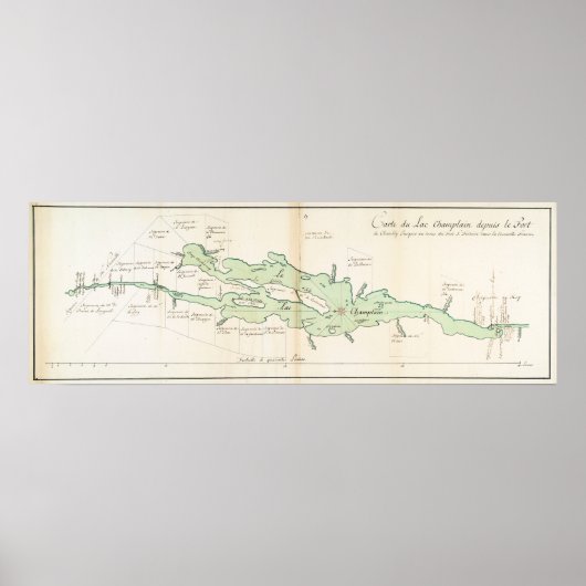 ヴィンテージチャンプレーン湖の地図(1739) ポスター (正面)