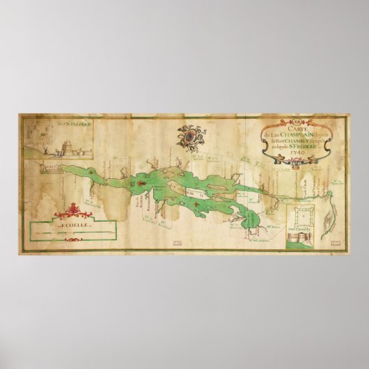 ヴィンテージチャンプレーン湖の地図(1740) ポスター (正面)