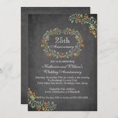 ヴィンテージチャークボードフローラフレーム記念日パーティー 招待状 (正面/裏面)