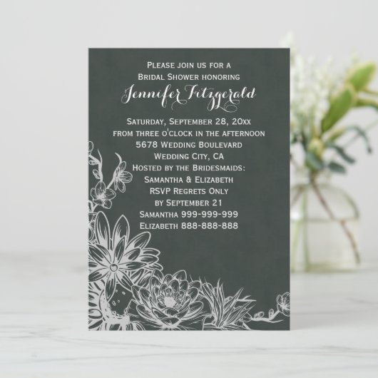 ヴィンテージチャークボードフローラ表示ブライダルシャワー 招待状 (スタンド正面)