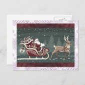 ヴィンテージチャーストマスサンタクロースそりの装飾 シーズンポストカード (正面/裏面)