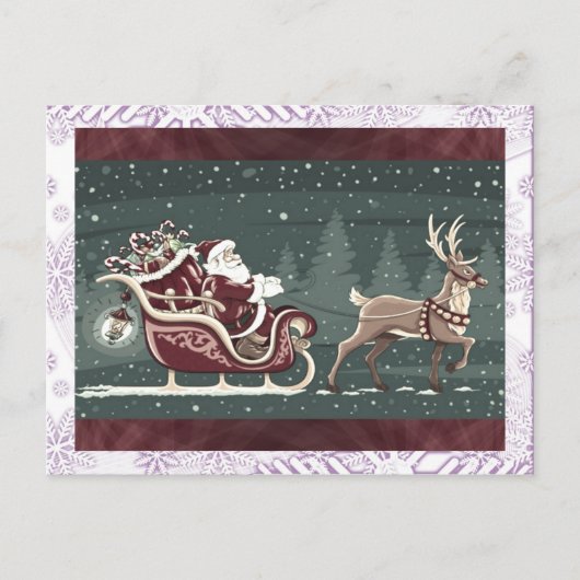 ヴィンテージチャーストマスサンタクロースそりの装飾 シーズンポストカード (正面)