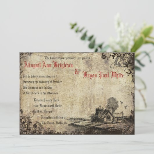 ヴィンテージチャーチレッドヴィンテージウェディング招待状 招待状 (スタンド正面)