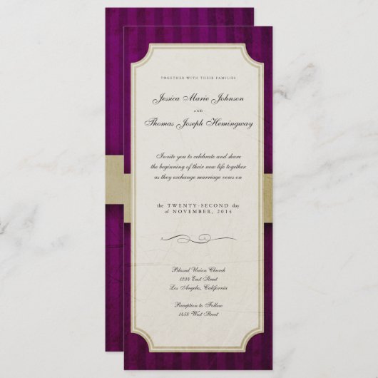 ヴィンテージチャームアイボリー&ナス結婚モノグラム 招待状 (正面/裏面)