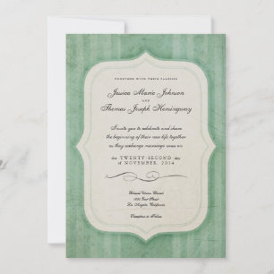 ヴィンテージチャームグリーンモノグラム結婚式招待状 招待状