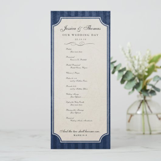 ヴィンテージチャームネイビーブルー結婚式 プログラム (スタンド正面)