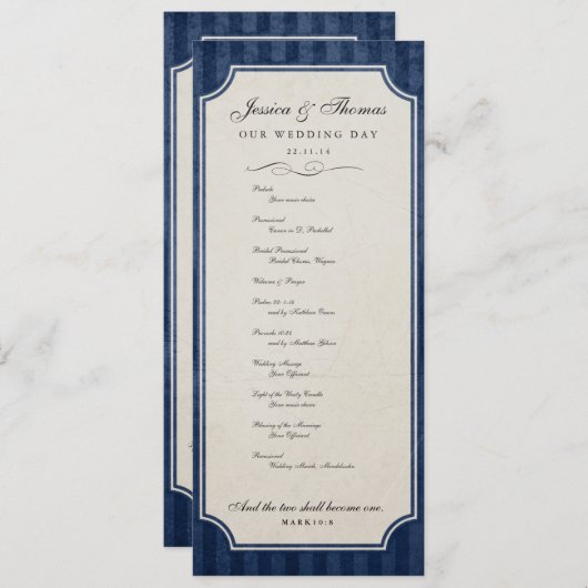 ヴィンテージチャームネイビーブルー結婚式 プログラム (正面/裏面)