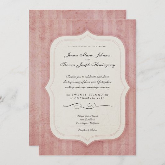 ヴィンテージチャームピンクモノグラム結婚式招待状 招待状 (正面/裏面)