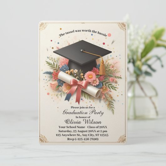 ヴィンテージチャームフローラ卒業パーティ招待状 招待状 (スタンド正面)