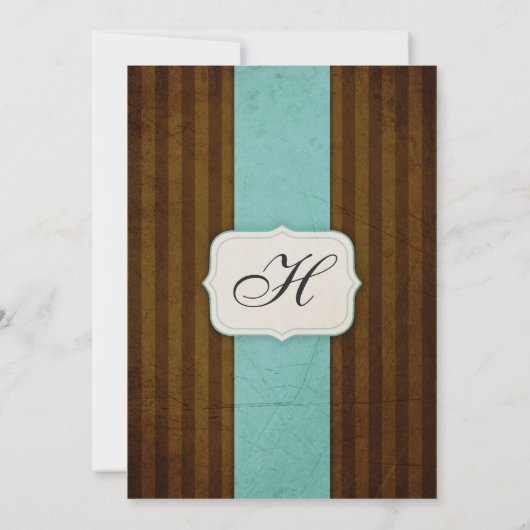 ヴィンテージチャームブラウンブルーウェディング招待状 招待状 (裏面)