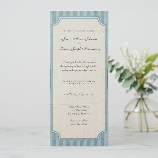 ヴィンテージチャームブルーモノグラム結婚式招待状 招待状 (スタンド正面)