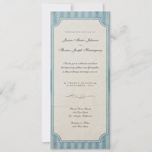 ヴィンテージチャームブルーモノグラム結婚式招待状 招待状 (正面)