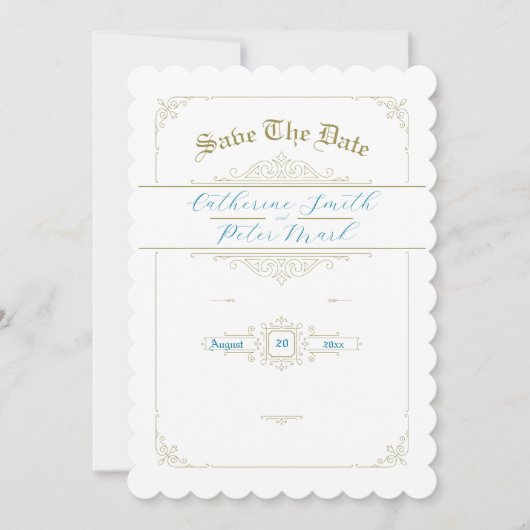 ヴィンテージチャーム日付カードの保存 招待状 (正面)