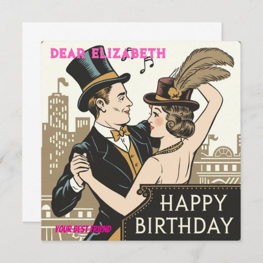 ヴィンテージチャーム誕生日カードAタイムレスデザイン 招待状 (正面/裏面)