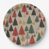 ヴィンテージチャーム:クリスマスツリーパターン ペーパープレート (正面)