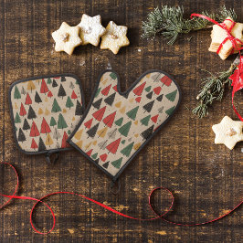 ヴィンテージチャーム：クリスマスツリーパターン 鍋つかみ&鍋敷きセット