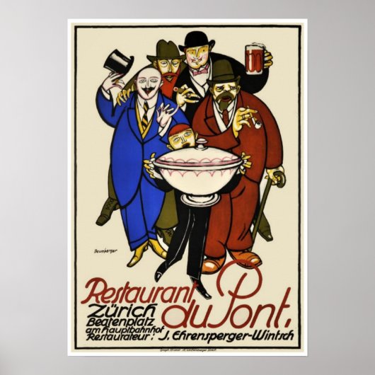 ヴィンテージチューリッヒ広告レストランズアールデコ ポスター (正面)