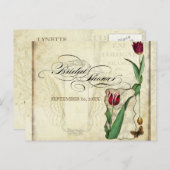 ヴィンテージチューリップエンジェルウィングスワールティーステンドレッド インビテーションポストカード (正面/裏面)