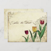 ヴィンテージチューリップエンジェルウィングスワールティーステンドレッド インビテーションポストカード (正面/裏面)