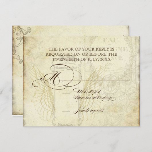 ヴィンテージチューリップエンジェルウィングスワールティーステンドレッド 出欠カード (正面/裏面)