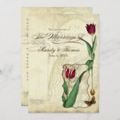 ヴィンテージチューリップエンジェルウィングスワールティーステンドレッド 招待状 (正面/裏面)