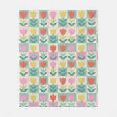 ヴィンテージチューリップパッチワークパターン フリースブランケット (正面)