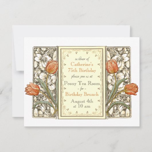 ヴィンテージチューリップフローラエレガントな誕生日パーティインビタ 招待状 (正面)