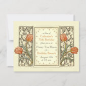 ヴィンテージチューリップフローラエレガントバースデーパーティー 招待状 (正面)