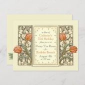 ヴィンテージチューリップフローラエレガントバースデーパーティー 招待状 (正面/裏面)