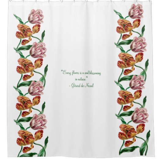 ヴィンテージチューリップボタニカルイラストレーション シャワーカーテン (正面)