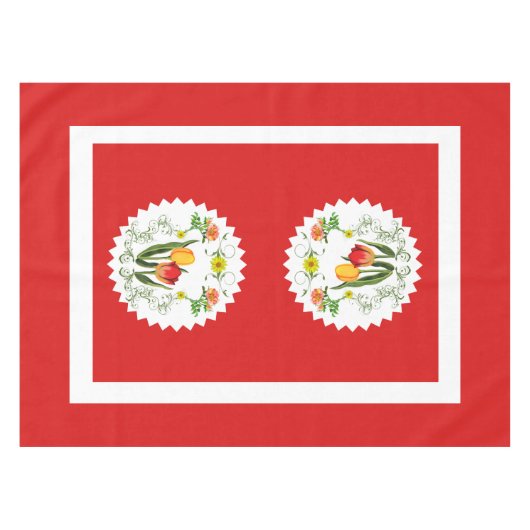 ヴィンテージチューリップレッドテーブルクロス テーブルクロス (正面(横))