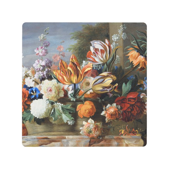 ヴィンテージチューリップ牡丹とその他の花 メタルプリント (正面)