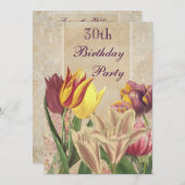 ヴィンテージチューリップ&リリー30歳の誕生日 招待状 (正面/裏面)