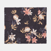 ヴィンテージチューリップ、濃い紫の背景 フリースブランケット (正面(横))