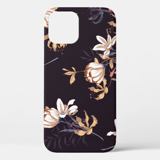 ヴィンテージチューリップ、濃い紫の背景 Case-Mate iPhoneケース (裏面)