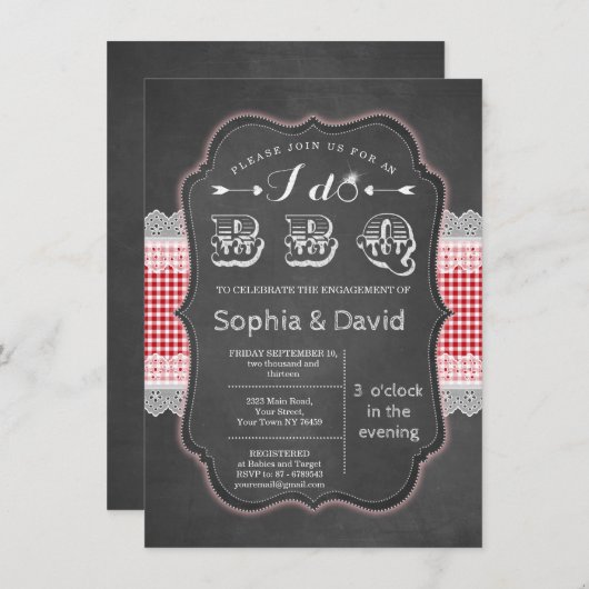 ヴィンテージチョークギンガムI doバーベキュー招待状 招待状 (正面/裏面)