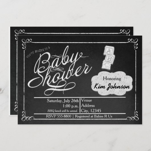 ヴィンテージチョークベビーシャワーシャルボード招待状 招待状 (正面/裏面)