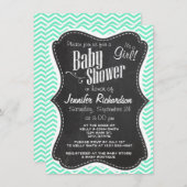 ヴィンテージチョークボード ; アクアマリン チェブロン ; ジグザグ 招待状 (正面/裏面)