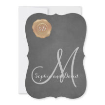 ヴィンテージチョーク古いワックスシールモノグラム結婚式の招待