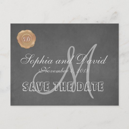 ヴィンテージチョーク古いワックスシール結婚式の日付を保存 案内ポストカード (正面)