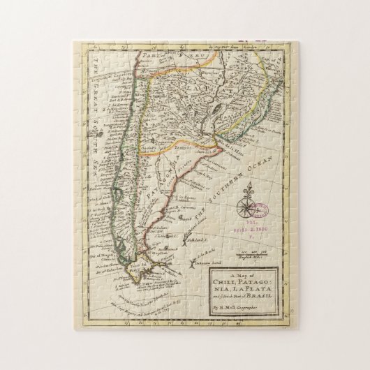 ヴィンテージチリとアルゼンチンの地図(1732年) ジグソーパズル (縦)