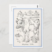 ヴィンテージチルドズブックイラストレーションカウファームミルク ポストカード (正面/裏面)