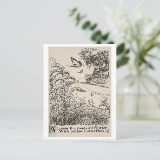 ヴィンテージチルドズブックイラストレーション蝶 ポストカード (スタンド正面)