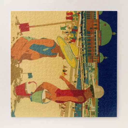 ヴィンテージチルドレンズシスターズファミリーバケーションアットビーチ ジグソーパズル (横)