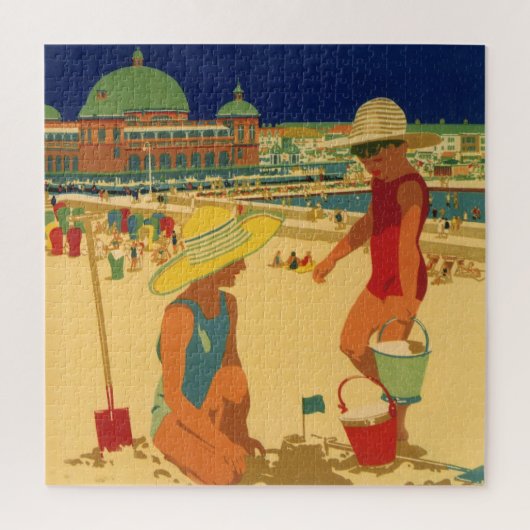 ヴィンテージチルドレンズシスターズファミリーバケーションアットビーチ ジグソーパズル (縦)