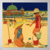 ヴィンテージチルドレンズシスターズファミリーバケーションアットビーチ ポスター (正面)