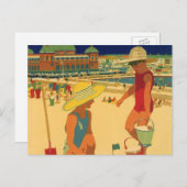 ヴィンテージチルドレンズシスターズファミリーバケーションアットビーチ ポストカード (正面/裏面)