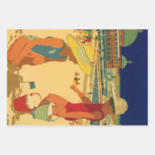 ヴィンテージチルドレンズシスターズファミリーバケーションアットビーチ ラッピングペーパーシート (正面)